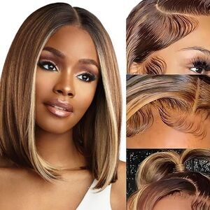 12” Human Wig Sleek Brown Wigs and Extensions for Effortless Style